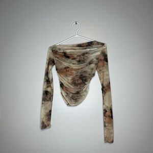 Commense Tie-Dye Long Sleeve Blouse - Cream and Brown